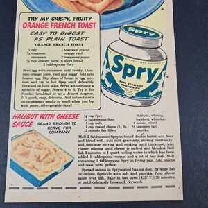 1944 Spry Pure Vegetable Shortening Vintage Print Ad Orange French Toast Recipe